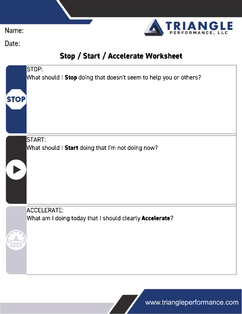 Stop, Start, Accelerate Worksheet
